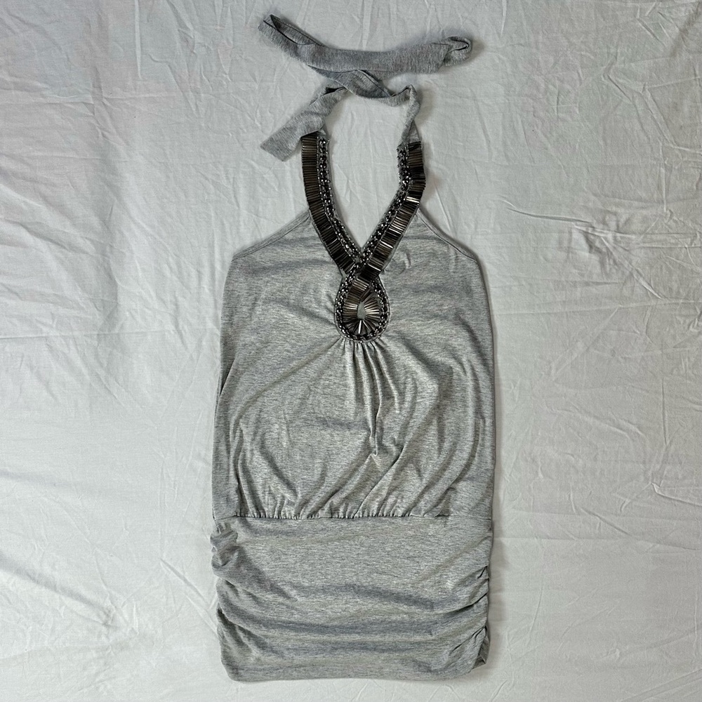 mia mia vtg grey mini halter dress